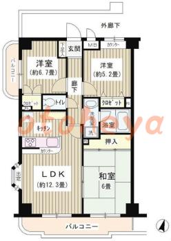 楽器ピアノ可相談 の 賃貸物件 3LDK 16.9万円の図面１