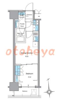 楽器ピアノ可相談 の 賃貸物件 1DK 14.4万円の図面１