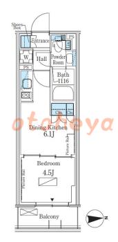 楽器ピアノ可相談 の 賃貸物件 1DK 17.4万円の図面１