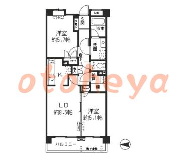 楽器ピアノ可相談 の 賃貸物件 2LDK 16.8万円の図面１