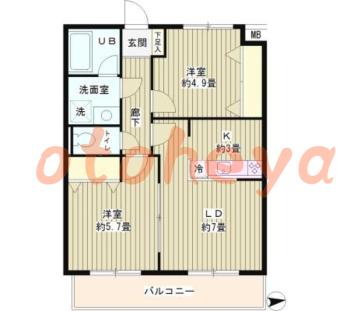 楽器ピアノ可相談 の 賃貸物件 2LDK 11.5万円の図面１