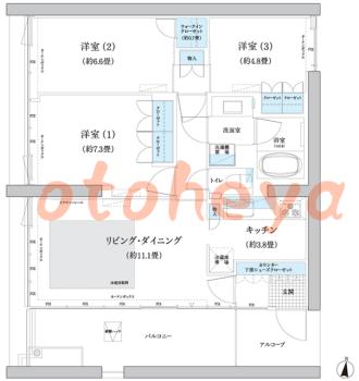 楽器ピアノ可相談 の 賃貸物件 3LDK 28万円の図面１