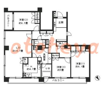 楽器ピアノ可相談 の 賃貸物件 3LDK 56.3万円の図面１