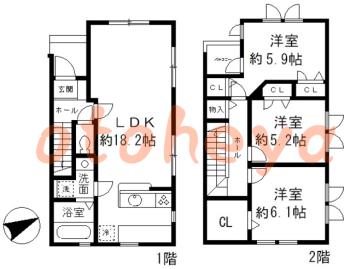 楽器ピアノ可相談 の 賃貸物件 3LDK 32万円の図面１