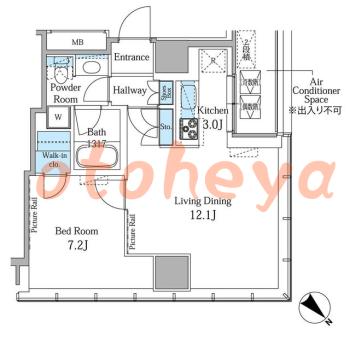 楽器ピアノ可相談 の 賃貸物件 1LDK 27.7万円の図面１