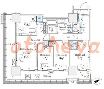 楽器ピアノ可相談 の 賃貸物件 3LDK 41.7万円の図面１