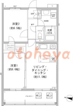 楽器ピアノ可相談 の 賃貸物件 2LDK 19.7万円の図面１