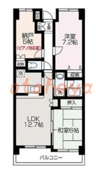 楽器ピアノ可相談 の 賃貸物件 2SLDK 13.7万円の図面１