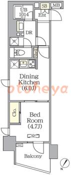楽器ピアノ可相談 の 賃貸物件 1DK 12.1万円の図面１