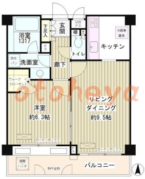 楽器ピアノ可相談 の 賃貸物件 1LDK 16.9万円の図面１