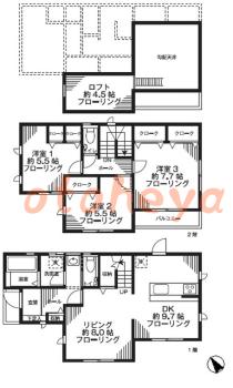 楽器ピアノ可相談 の 賃貸物件 3LDK 21万円の図面１