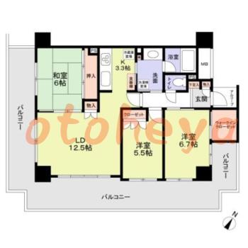 楽器ピアノ可相談 の 賃貸物件 3LDK 23万円の図面１