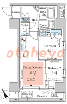 楽器ピアノ可相談 の 賃貸物件 2DK 23.4万円の図面１