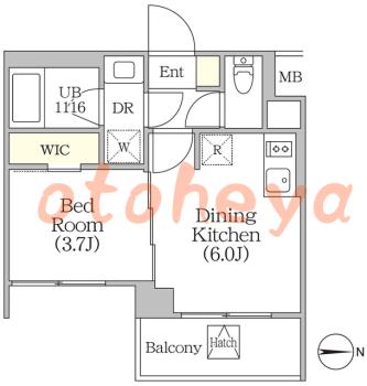 楽器ピアノ可相談 の 賃貸物件 1DK 15.7万円の図面１
