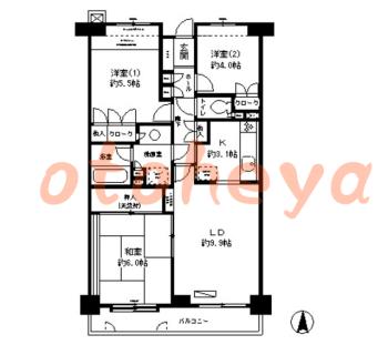 楽器ピアノ可相談 の 賃貸物件 3LDK 14.4万円の図面１
