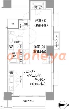 楽器ピアノ可相談 の 賃貸物件 2LDK 22万円の図面１