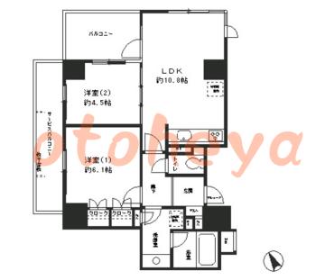 楽器ピアノ可相談 の 賃貸物件 2DK 10.5万円の図面１