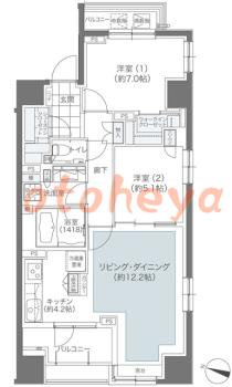 楽器ピアノ可相談 の 賃貸物件 2LDK 28.8万円の図面１