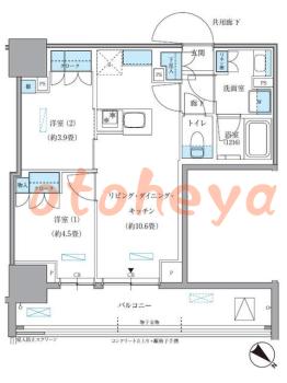 楽器ピアノ可相談 の 賃貸物件 2LDK 24万円の図面１