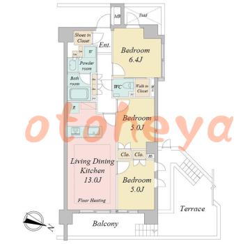 楽器ピアノ可相談 の 賃貸物件 3LDK 33.5万円の図面１