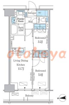 楽器ピアノ可相談 の 賃貸物件 2LDK 23.5万円の図面１