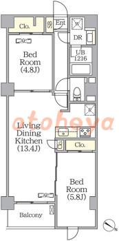 楽器ピアノ可相談 の 賃貸物件 2LDK 17.4万円の図面１