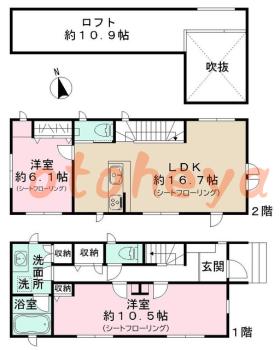 楽器ピアノ可相談 の 賃貸物件 2LDK 40万円の図面１