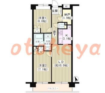 楽器ピアノ可相談 の 賃貸物件 2LDK 18.2万円の図面１