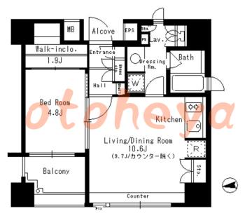 楽器ピアノ可相談 の 賃貸物件 1LDK 15.2万円の図面１