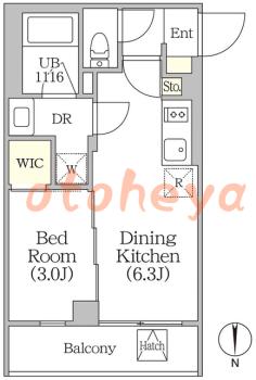 楽器ピアノ可相談 の 賃貸物件 1DK 15.5万円の図面1