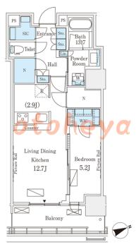 楽器ピアノ可相談 の 賃貸物件 1LDK 27万円の図面１