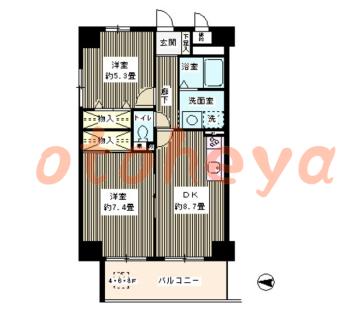 楽器ピアノ可相談 の 賃貸物件 2DK 13.5万円の図面１