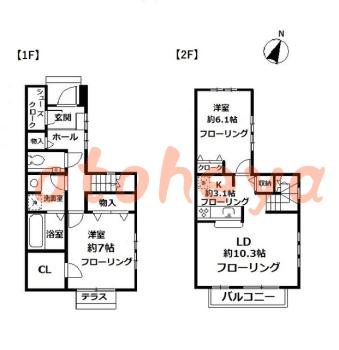 楽器ピアノ可相談 の 賃貸物件 2LDK 20.5万円の図面１