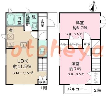楽器ピアノ可相談 の 賃貸物件 2LDK 15.7万円の図面１