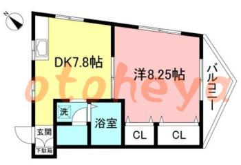 楽器ピアノ可相談 の 賃貸物件 1DK 8.3万円の図面１