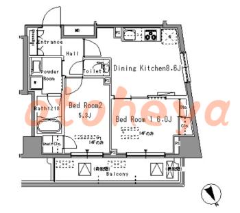 楽器ピアノ可相談 の 賃貸物件 2DK 19.8万円の図面１