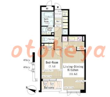 楽器ピアノ可相談 の 賃貸物件 1LDK 24.1万円の図面１