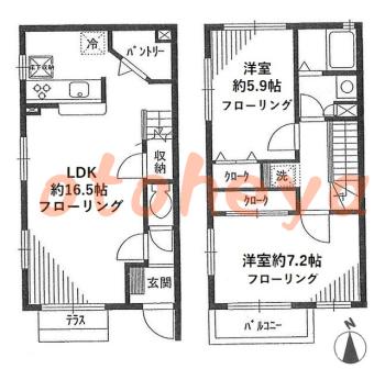 楽器ピアノ可相談 の 賃貸物件 2LDK 18万円の図面１