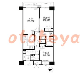 楽器ピアノ可相談 の 賃貸物件 2LDK 19万円の図面１
