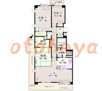 楽器ピアノ可相談 の 賃貸物件 3LDK 23.8万円の図面１