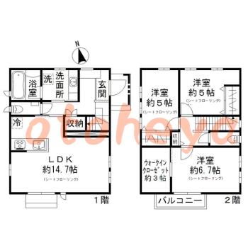 楽器ピアノ可相談 の 賃貸物件 3LDK 30.5万円の図面１