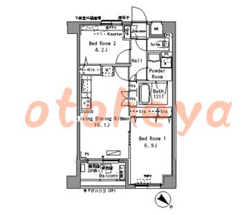 楽器ピアノ可相談 の 賃貸物件 2DK 22.5万円の図面１