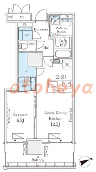楽器ピアノ可相談 の 賃貸物件 1LDK 26.2万円の図面1