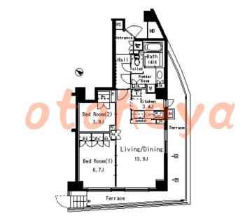 楽器ピアノ可相談 の 賃貸物件 2LDK 35.8万円の図面１