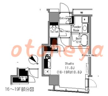 楽器ピアノ可相談 の 賃貸物件 1K 16.2万円の図面１