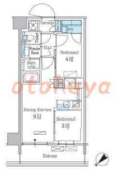 楽器ピアノ可相談 の 賃貸物件 2DK 18万円の図面１