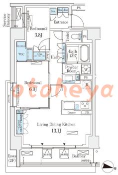 楽器ピアノ可相談 の 賃貸物件 2LDK 27.7万円の図面1