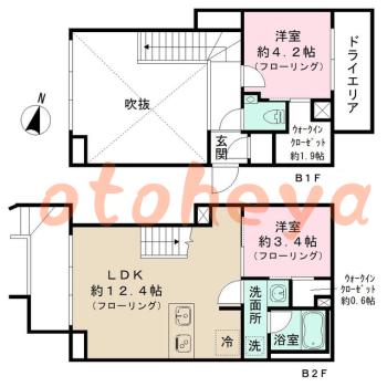 楽器ピアノ可相談 の 賃貸物件 2LDK 31万円の図面１