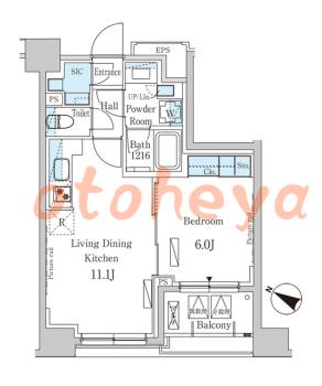楽器ピアノ可相談 の 賃貸物件 1LDK 21.8万円の図面１