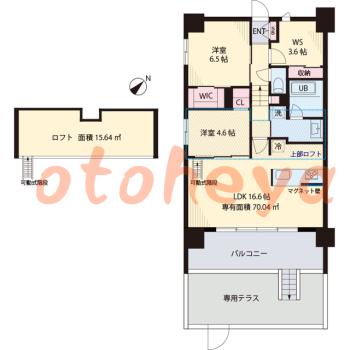 楽器ピアノ可相談 の 賃貸物件 2SLDK 17.4万円の図面１